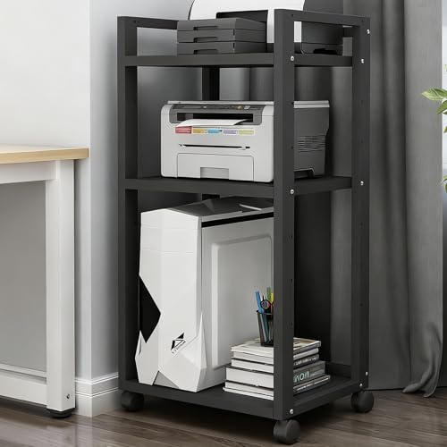 LIMENQIN Mobile Stereo Hi Fi con Ruote, Rack Audio-Video Multifunzionale, Supporto Multimediale AV con Ripiani Regolabili, Supporti per Giradischi Lettori CD Dvd(Black,3 Tier 50x40x100cm)