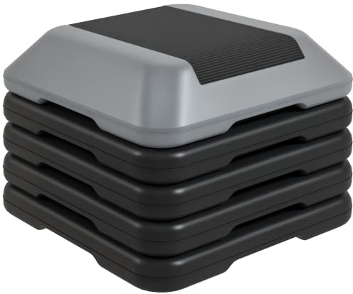 SPORTNOW Step de Aeróbic Antideslizante 10 15 20 25 30 cm 150 kg | Step para Fitness, Stepper, Altura Ajustable, Entrenamiento en Casa, Gimnasio