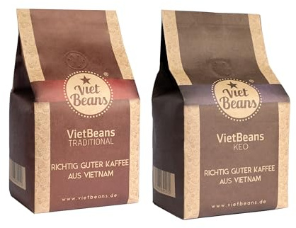 VietBeans Doppelpack schokoladig, nussig Bohne - 2 x 250g ganze Kaffeebohnen - Geschmack Schokolade und Nuss - Exklusiver Kaffee Vietnam
