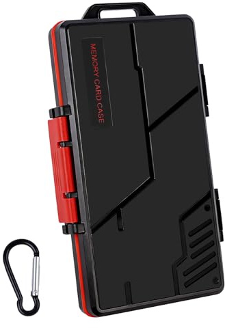 Waterproof Memory Card Case with Carabiner | Shockproof SD/TF/CF/XQD Holder for 25 Cards – IPX5 Water-Resistant Protective Storage Box for Camera Accessories
