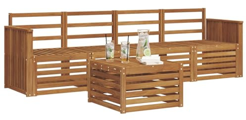 vidaXL Sofagarnituren 5 pcs Natur Massivholz Akazie, Moderne, langlebige Garten-Sofagarnitur, sectionale Möbel für Patio, Terrasse, entspannte Sitzgelegenheit