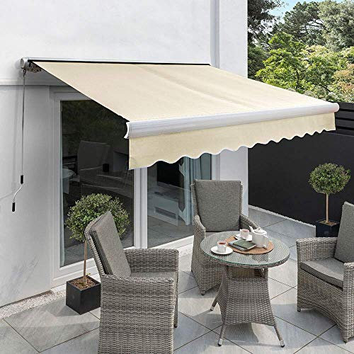 Primrose 3.0m x 2.5m Electric Awning Full Cassette DIY Patio Awning Gazebo Canopy (9ft 10) Complete with Fittings and Winder Handle (Electric, Ivory)