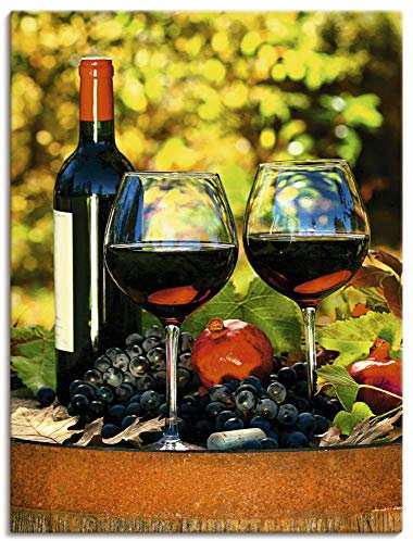 ARTLAND Wanddeko Leinwand Bilder Wandbild 45x60 cm Toskana Italien Rotwein Früchte Obst Fass Herbst Blätter T5OI
