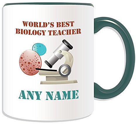 Personalised Gift - World's Best Biology Teacher/Microscope and Cell Mug (Academic Design Theme, Colour Options) - Any Name/Message on Your Unique - School College University
