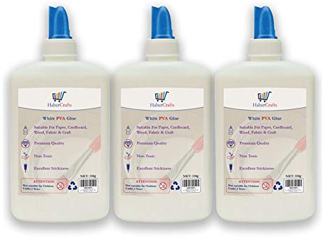 PVA Glue Washable Child Safe PVA Glue (250ml) Adhesive Arts And Crafts PVA School Glue Kids Craft Sticky Childrens Glue Tacky Non Toxic Dries Clear Eco Spreader Lid (250ml - 3 Bottles)