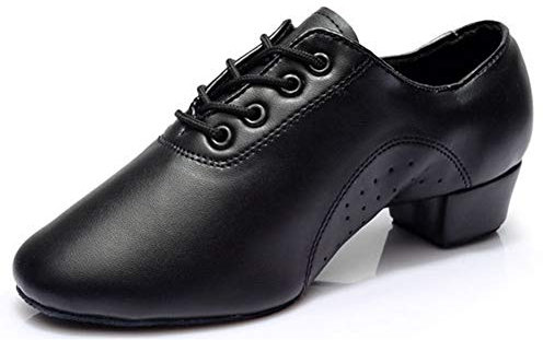 Herren Tanzschuhe Latein Salsa Jazz Tango Schwarze Lederschuhe für Männer Jungen (44, Schwarz)