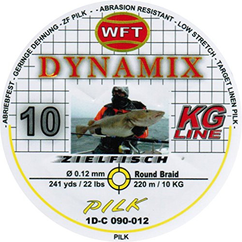 WFT Round Dynamix Pilk Yellow 220m, geflochtene Schnur zum Meeresangeln, Angelschnur für Norwegen, Durchmesser/Tragkraft:0.12mm / 10kg Tragkraft