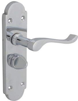 Golden Grace Victorian Scroll Door Handles on Shaped Backplate Bathroom Privacy Set in Polished Chrome Finish - 168mm x 40mm