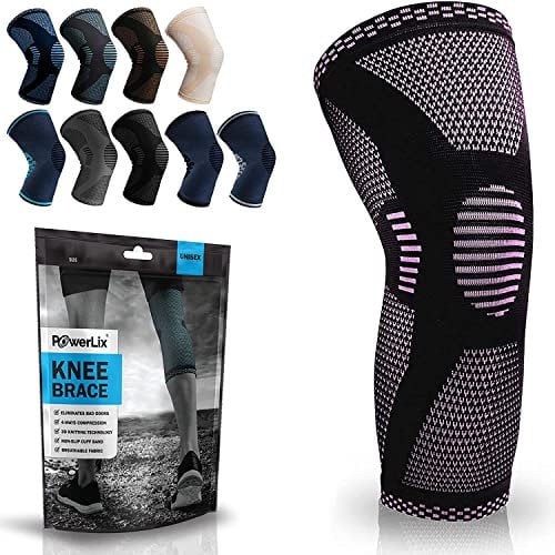 POWERLIX Kniebandage für Damen/Männer, Kompression Kniestütze für Meniskusriss, Arthritis, Linddert Kniescherzen, ACL, Laufen, Gewichtheben, Basketball, Volleyball, Sport, Rosa, L