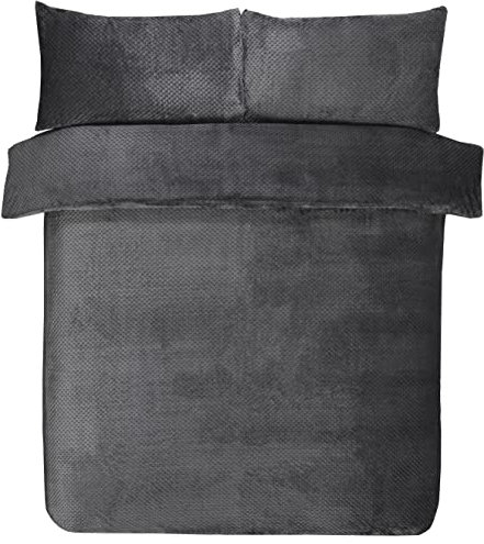 Sleepdown - Juego de Ropa de Cama con Funda nórdica Reversible y Fundas de Almohada de Forro Polar, cálido y Suave, Efecto de gofre, Color Gris, tamaño Super King (220 x 260 cm)