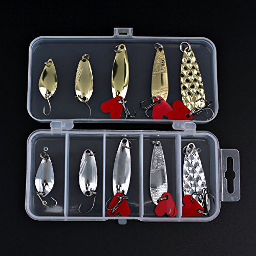 OriGlam Lot de 10 cuillères de pêche en métal avec Crochet Boîte de matériel de pêche Cuillères Leurres de pêche durs Leurres