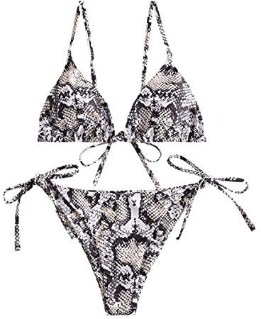 ZAFUL Set Bikini Imbottito con Stampa Leopardo da Donna, Costume da Bagno Bikini con Coppe Spaghetti a Triangolo