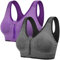 Tuopuda Reggiseno Sportivo Reggiseno Sonno Intimo Donna Senza Ferretto con Cerniera Frontale e Pastiglie Rimovibili per Ginnastica Corsa Jogging Yoga, Grigio + Viola, M