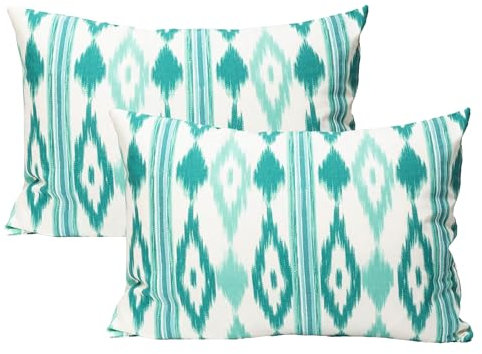 TRESMESTRES Sofa Kissenbezüge - Mediterranes Design, Lebendige Farben, Ikat-Muster - Deko Kissenbezüge Boho, Lässig und Modern - Kissenbezüge 30x50 cm - Türkis, 2er Set