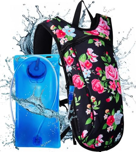 Vibe Sac à Dos d'hydratation en Polyester recyclé - Vessie 2L pour Femme Homme Rave, Adolescents, Enfants – Sports, Plein air, Course, Camping, randonnée, Festivals. (Floral rétro)