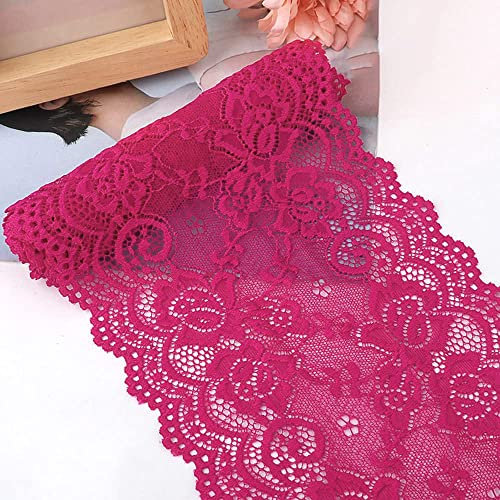 15cm x 2m Elastizität Spitzenband Spitzenbordüre Spitzenborte Zierband Dekoband Spitzen Borten Bänder zum Nähen,DIY Basteln,Deko für Kleidung Unterwäsche Dessous Hochzeitskleid Tischdeko,Rot 2