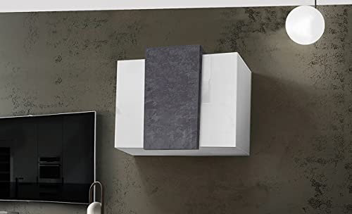 möbelando Hängeschrank Wandschrank Wohnzimmerschrank Holzschrank Schrank Catania I Weiß Hochglanz/Schiefer Nachbildung
