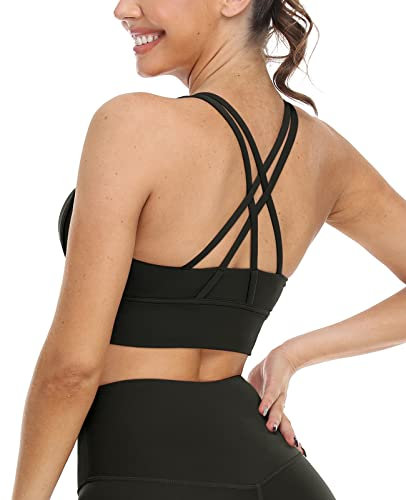icyzone Damen Sport BH Starker Halt Gepolstert Training Bustier Top Fitness Yoga Bra (S, Black-A)