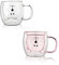 Lot de 2 mugs mignons ours mignons ours tasse à thé 250 ml en verre à double paroi tasse à café au lait avec poignée mignons cadeaux d'anniversaire pour femme homme (blanc rose)