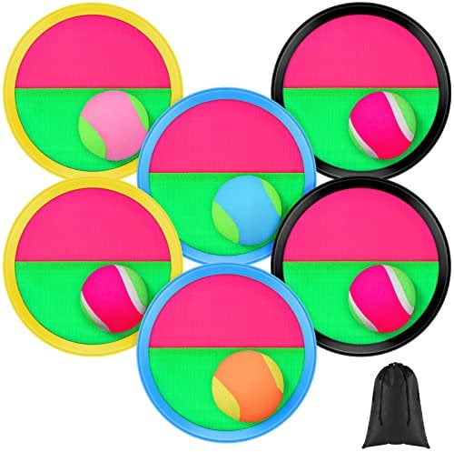 Aneco Toss and Catch Paddle Game Set Disc Paddles and Toss Ball Sport Game with Storage Bag, 6 Paddles and 6 Balls