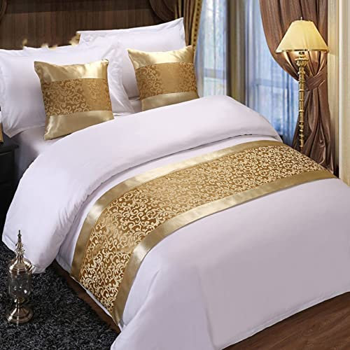 Bettläufer, Hotel-Bettwäsche, Schutz, Bettschal, Blumenmuster, gesteppte Bettflagge, Matte, Bettwäsche, Dekoration für Fußbett für Hochzeitszimmer, Gold, 240 x 50 cm für 180 cm Bett