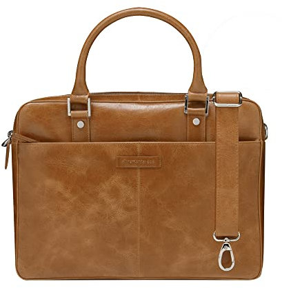 dbramante1928 - Rosenborg Laptoptasche 16 Zoll für Damen & Herren - Tasche mit strukturierten Ledergriffen & einem verstellbaren Schultergurt - Aus echtem Vollnarbenleder - Tan (2nd Gen)