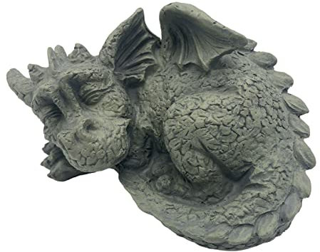 G&H Decor - Statue de Jardin bébé Dragon endormi - Ornement draconique Fini à la Main avec détails - Convient pour l'intérieur ou l'extérieur - Figurine Dragon de 21 cm résistante aux intempéries