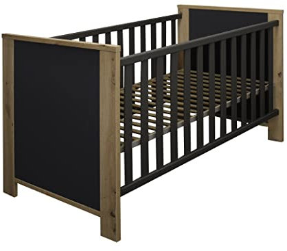 möbelando Babybett Tom in anthrazit matt Lack/asteiche. Abmessungen (BxHxT) 77x89x144 cm