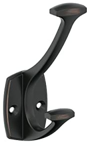 Amerock H37001ORB | Vicinity Double Prong Decorative Wall Hook | Oil Rubbed Bronze Hook for Coats, Hats, Backpacks, Bags | Hooks for Bathroom, Bedroom, Closet, Entryway, Laundry Room, Office