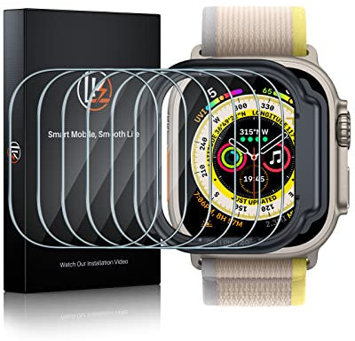 LK 6 Pack per Apple Watch Ultra 2/Ultra 49mm Vetro Temperato, iWatch Ultra 2/Ultra Vetro Temperato 9H Senza Bolle, 10x Grado Militare Antiurto e Antigraffio, Ultra Sottile