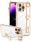 ZTOFERA Compatible with iPhone 13 Pro Case with Wrist Strap, Flexible Silicone Protective Phone Case with Cute Heart Pattern Stand Handle Finger Holder Gold Trim Shockproof Bumper Cover, White