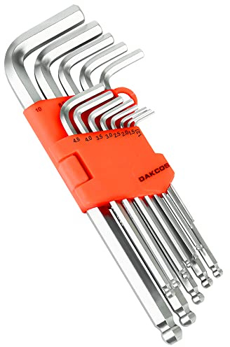 DAKCOS Innensechskantschlüssel Satz 13 tlg mit Kugelkopf Innensechskant Satz Winkelschlüssel Set HX mit CR-V, Metrisch, 1,27 bis 10 mm, in Kunststoffclip