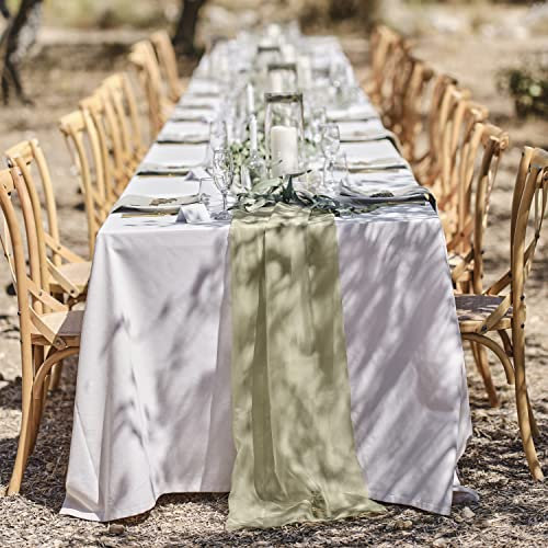 Ginger Ray Sage Fabric Table Runner for Weddings & Parties-4m, Green