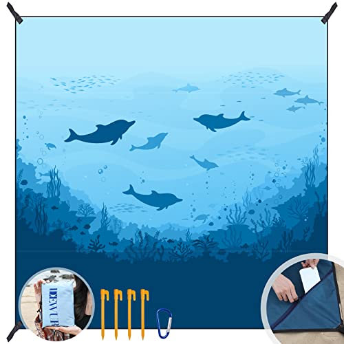DEWUR Stranddecke sandfrei XXL Strandtuch wasserdicht Strandmatte Picknickdecke groß für Urlaub Strand Camping Reisen (210x200cm, Sea Fish)