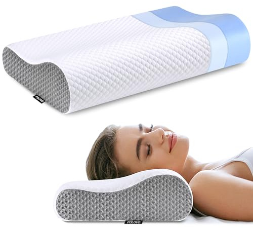 Polovo Nackenkissen Memory Foam zur Schmerzlinderung Bettkissen zum Schlafen, Ergonomische Orthopädische Halswirbelsäule für Nacken- und Schulterschmerzen, Seite Rücken Bauchschläfer