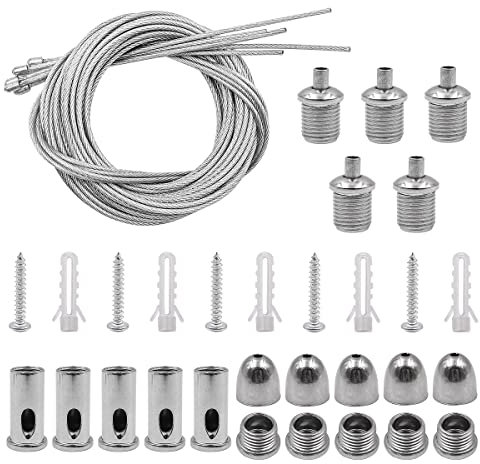 Hsthe Sea 5 Stück Seilaufhängung Einbauset Hängend, Edelstahl Draht Seil Automatische Klemme Durchmesser 1.5mm x1m Hängende Ketten Einstellbare Länge Ohrstecker Drahtseil für LED Panel Befestigungs