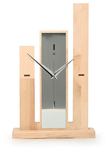 Kreative Feder Designer-STANDUHR „Stairs“ aus Massivholz – analoge TISCHUHR ohne Tickgeräusche (leises Quarzuhrwerk, Buche)