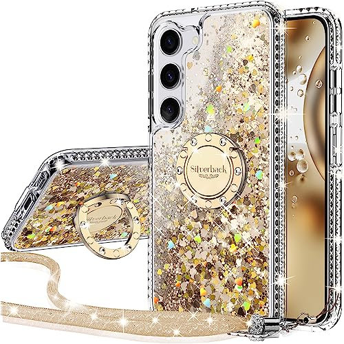 Miss Arts für Samsung Galaxy S23 Hülle, [Silverback] Mädchen Glitzern Handyhülle mit Ringständer, Cover Silikon Clear Schutzhülle für Samsung Galaxy S23 5G - Gold