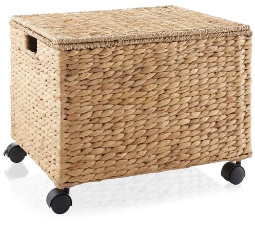 Casafield Rolling Filing Cabinet, Natural - Water Hyacinth File Organizer with Lid and Locking Wheels, Home Office Storage for Hanging Folders