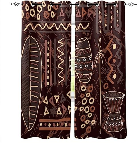Vorhang Blickdicht Afrika Vorhänge Jahrgang Gardinen Wohnzimmer Schlafzimmer Verdunklungsvorhänge Thermovorhang 3D Druck Schallschutz Vorhang mit Ösen 2er Set B 60 x H 150 cm