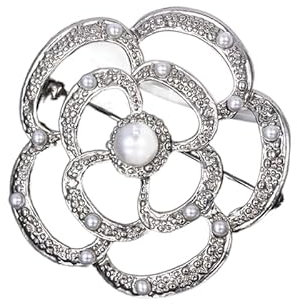 Gimiro Damen Brosche geklügelte Kamelie Strass Perlen Rosen Anstecknadeln Blazer Kleid Clipper für Hochzeit Modeaccessoires (E)