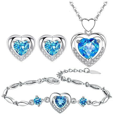 TOEECYHerz Zirkonia Schmuckset Silber Halskette Ohrringe Armband Kristall Anhänger Elegant Damen Schmuck Glänzend Hochzeitsschmuck