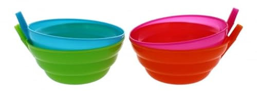 Plastic Bowls Cereal Sippy Soup Sip A Bowl With Built In Straws For Kids Toddler Breakfast Multi Color Snack Food Drink Milk Sipper Dish With Straw Stop Liquid Spills Re-Usable Durable BPA Free (4 Pc)