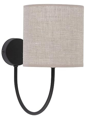 Licht-Erlebnisse Wandlampe Stoff Schirm E27 H: 30 cm B: 16 cm Schwarz Grau Metall Leinen Modern blendarme Wandleuchte innen Schlafzimmer Wohnzimmer