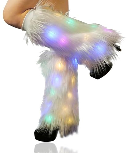 LED Light Up Leg Warmers,Fur Leg Warmers For Women Neon Rave Led Fluffy 80s Sexy Dance Hosiery Fun Furry Light Up Leggings For Girls Boot EDM Christmas Unicorn Costume,Light Up Clothing Accessories,