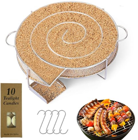 Infreecs Rund Kaltrauchgenerator, Räucherschnecke mit Bürste & Haken,10 Rauchlose Kerze,Kaltraucherzeuger Edelstahl für Raucherofen Grill Räuchermehl BBQ 20x18x5cm