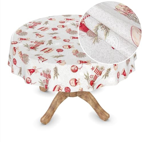 ANRO Wachstuchtischdecke Weihnachts Tischdecke abwaschbar Wachstuch Weihnachten Wachstischdecke Weihnachtsschmuck Rund 120cm