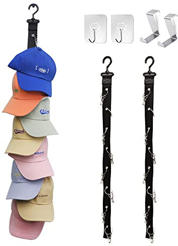 Veki Cap Rack, Baseball Kappen Halterung, Baseball Kappenhalter Organizer für die Wand Kein Bohren, Verstellbar Tür Kappen Gestell, Hängend Kappen Halter für Türen und Schränke (Schwarz, 2 Stück)