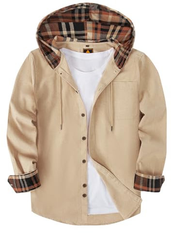 SwissWell Chemise en flanelle à carreaux pour homme - Manches longues - Chemise de bûcheron décontractée boutonnée - Avec poche de poitrine, Abricot, XL