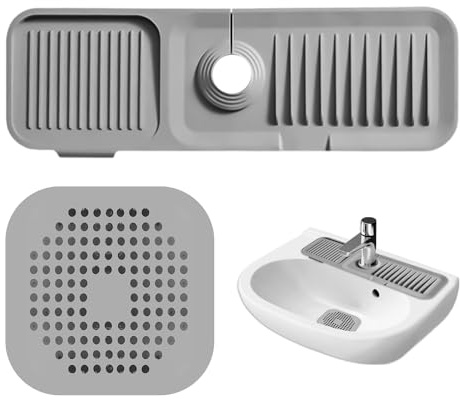 1 Piece Water Retaining Pad and 1 Piece Floor Drain Cover, Faucet Sink Pad, Dry Pad, Silicone Sink Absorbent Pad, Kitchen Splash Pad, Suitable for Kitchen, Bathroom (Grey)